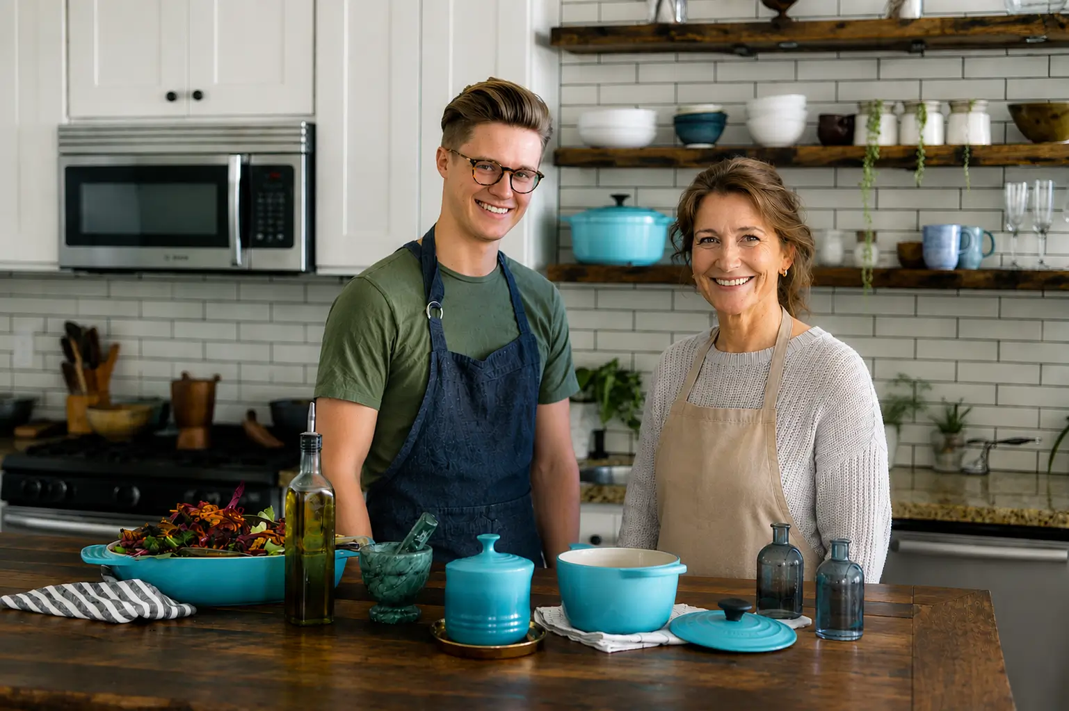 Préparation culinaire dans une cuisine chaleureuse