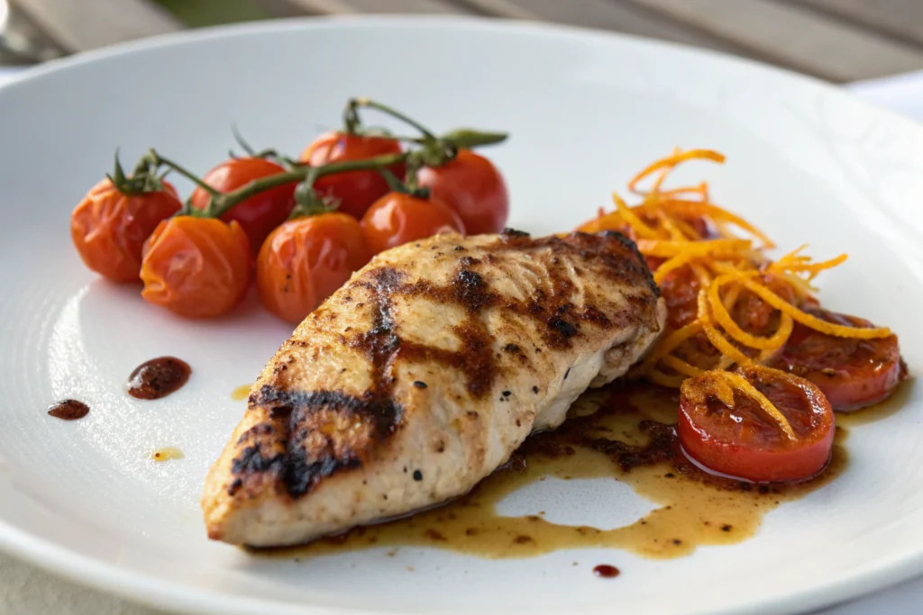 Poulet mariné doré avec herbes fraîches et épices, prêt à cuire