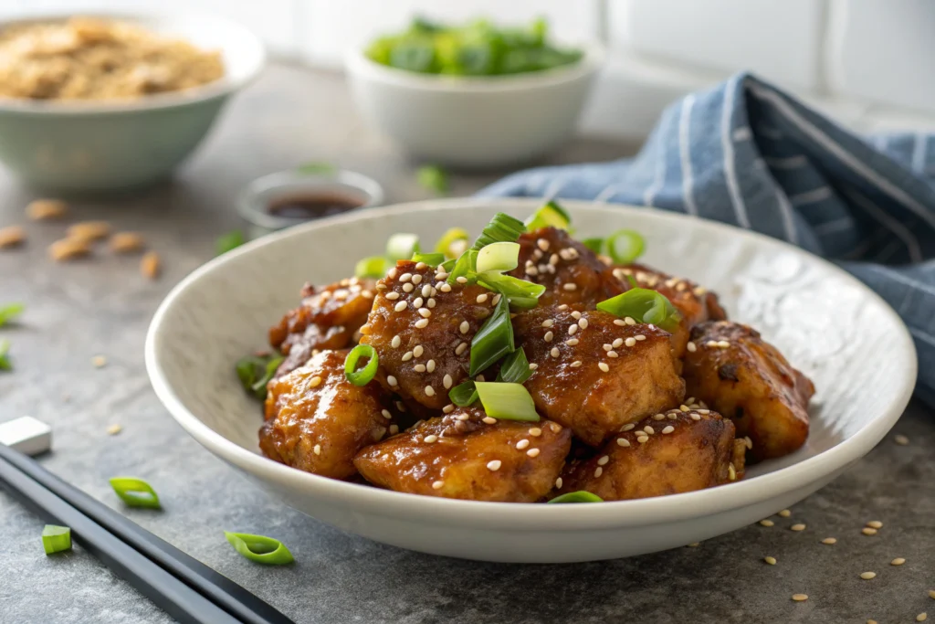 Guide des recettes poulet asiatique : 12 spécialités incontournables 1 Pad Thaï Poulet avec crevettes, pousses de soja et cacahuètes, présenté dans un bol blanc