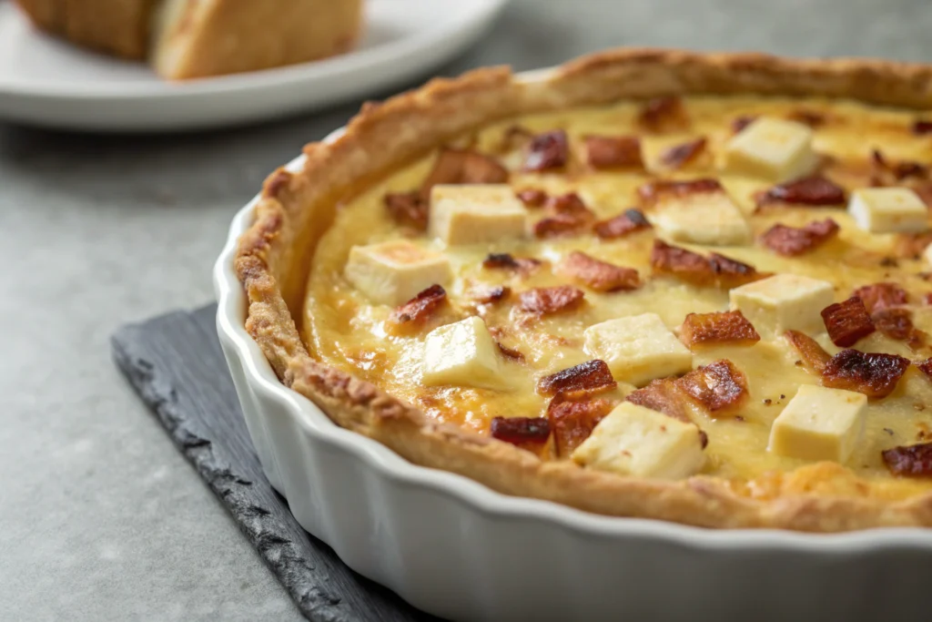 Tarte au maroilles dorée avec pâte feuilletée croustillante et fromage fondant