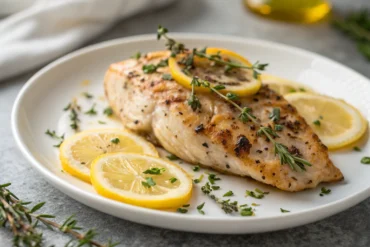 Combien de temps faut-il mariner le poulet ? Le guide complet 2 Poulet mariné doré avec herbes fraîches et citron sur assiette blanche