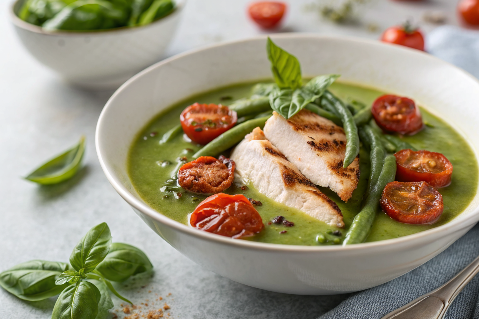 Découvrez les secrets de la soupe haricots verts oseille 2 Soupe haricots verts oseille avec basilic frais et tomates rôties