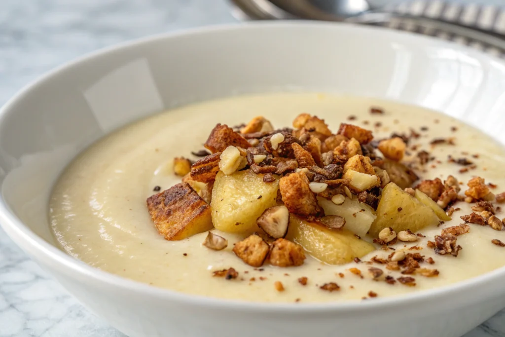 11 Meilleures Recettes Soupes d’Hiver Originales et Réconfortantes 1 Soupes d'hiver originale colorée avec garniture fraîche dans un bol blanc