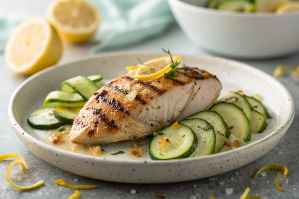 Recettes de Poulet : Poulet vapeur citron avec herbes fraìhe et champignons sautés